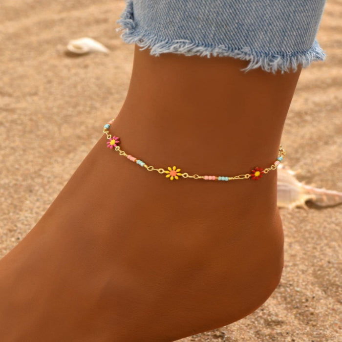 Wholesale new foot decoration fashion simple color chrysanthemum anklet flower