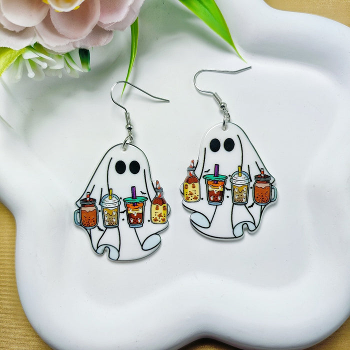 Wholesale Halloween Ghost Style Printed Acrylic Earrings JDC-ES-QiYu004