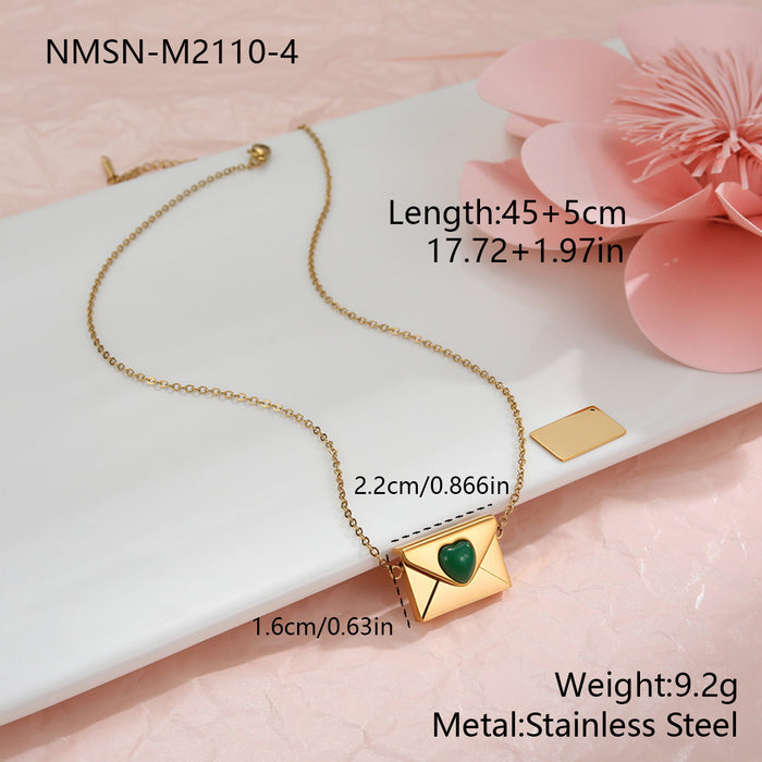 Wholesale Valentine' s Day Natural Stone Heart-Shaped Envelope Stainless Steel Necklace