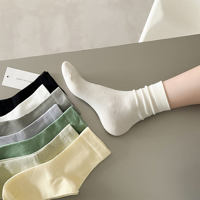 Wholesale Middle school women's solid color simple pile socks made of pure cotton