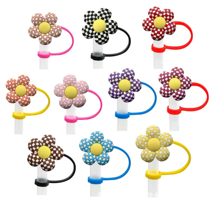 Wholesale Colorful flower shaped straw cap 8/10mm reusable water cup straw stopper straw cap in stock