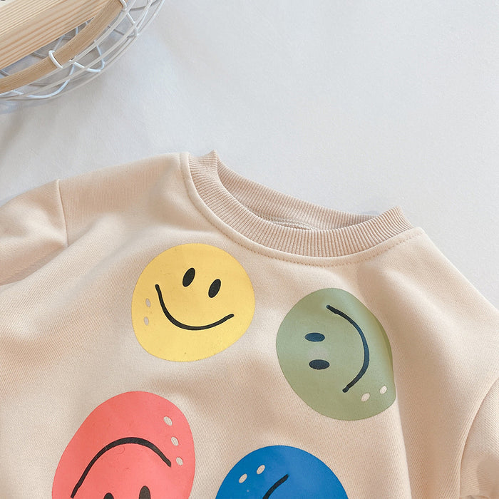 Wholesale Baby Smiley Face Hoodie 0-3 Years Old Autumn Clothes for Boys and Girls Soft Long Sleeved Top Baby Contrasting Striped Pants JDC-BC-XZXY003