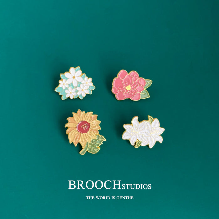 Wholesale Lily Sunflower Flower Brooch Cute Personalized Plant Badge Pin Badge Chest Badge Bag Decoration Creative Medal