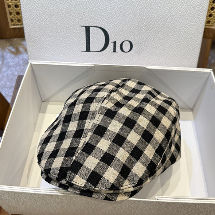 Wholesale Cotton and linen grid breathable forward hat casual duckbill hat retro fashion hat retro newsboy