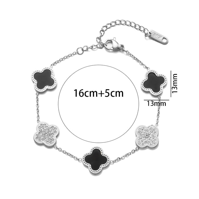 Wholesale Titanium Steel Diamond Inlaid Four Leaf Clover Bracelet JDC-BT-NaBao004