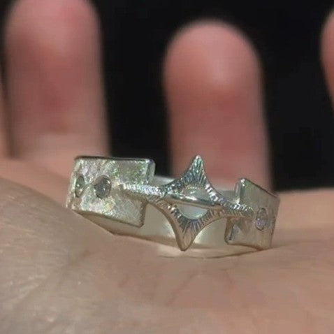 Wholesale Silver wide-mouth sy mermaid princess star ring versatile stacking ring