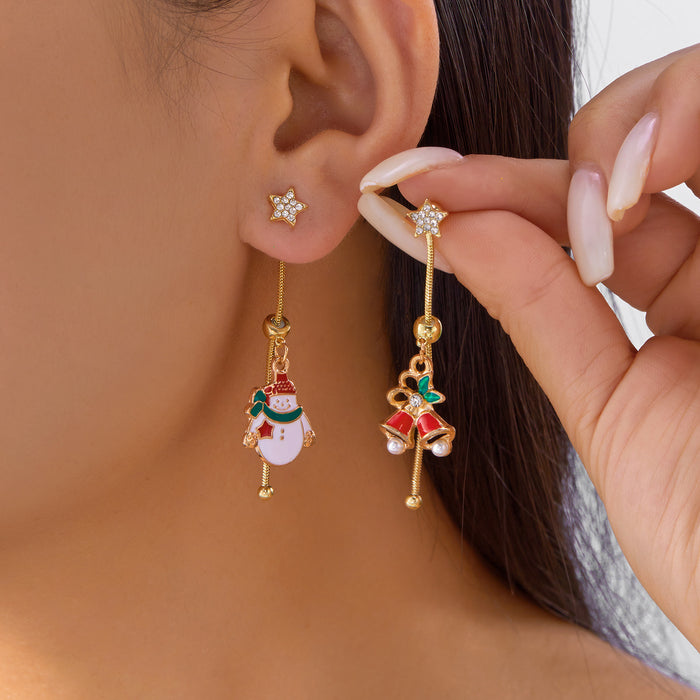 Wholesale Christmas Cartoon Asymmetric Snowman Santa Earrings Fashion Jewelry Accessory Party Gift