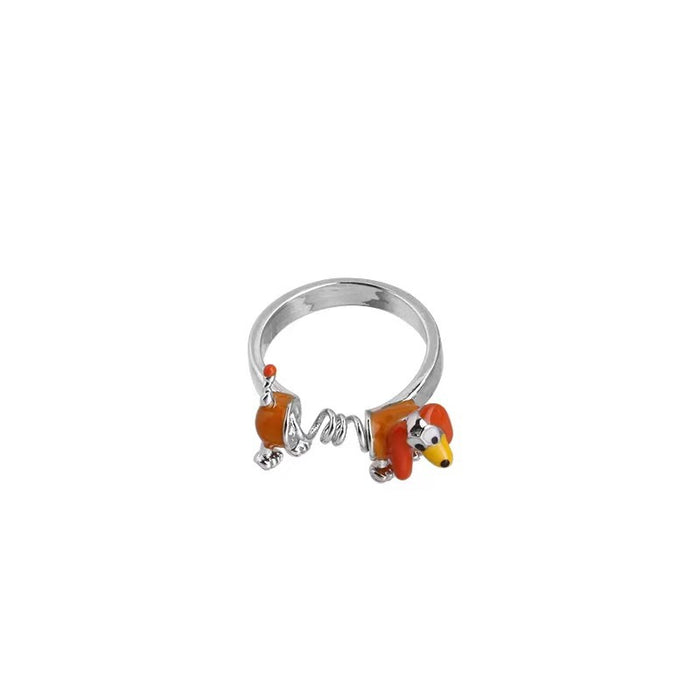 Wholesale Cute and quirky spring dog animal ring, playful index finger ring, adjustable opening ring