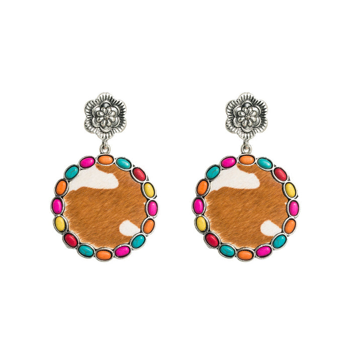 Wholesale vintage earrings alloy inlaid turquoise exaggerated earrings