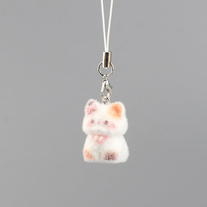 Wholesale Cartoon cute flocked 3D resin cat keychain bag charm