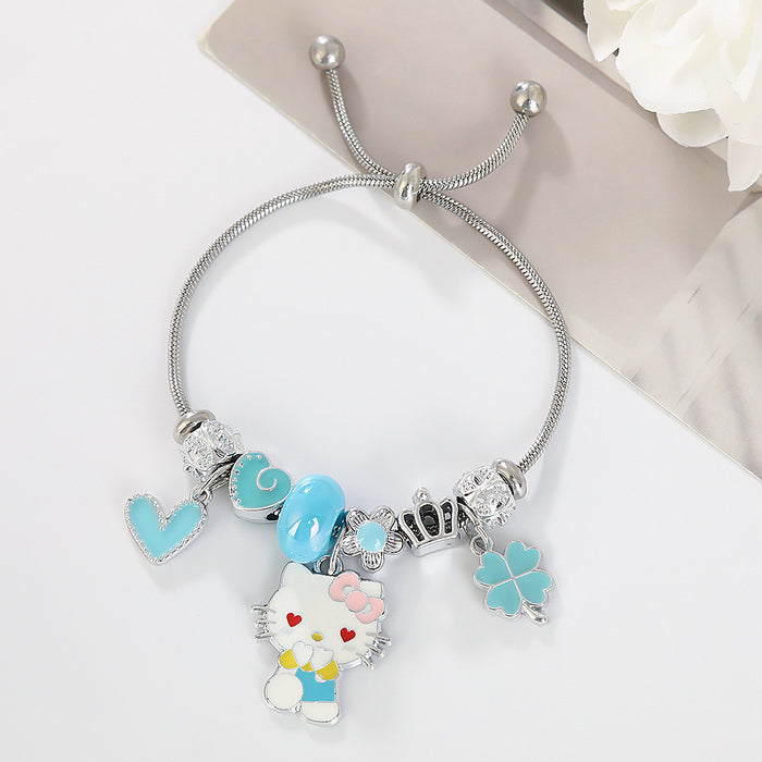 Wholesale Cartoon beaded heart and lucky four-leaf clover adjustable bracelet