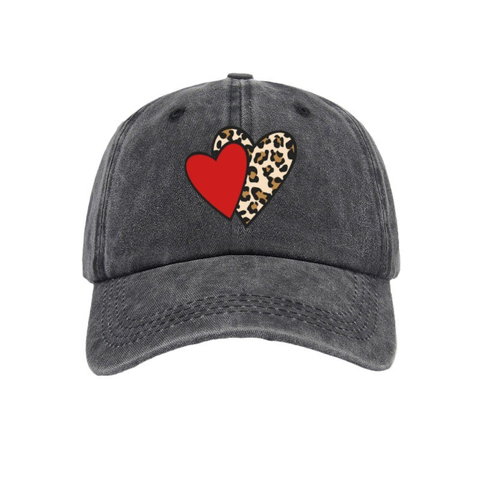 Wholesale Leopard print heart-shaped baseball cap, retro and fashionable duckbill cap, personalized sun hat