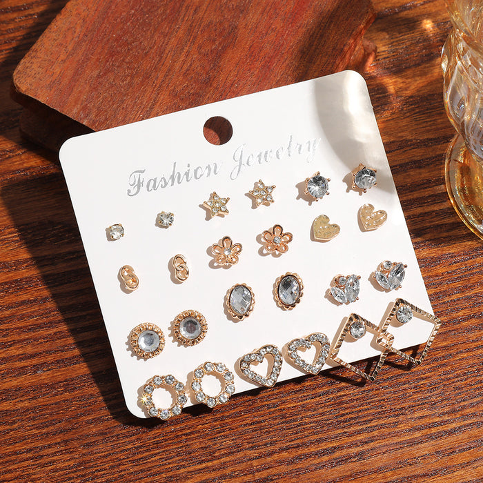 Wholesale 12 pairs of high-end diamond studded earrings, fashionable and trendy women's ear accessory set