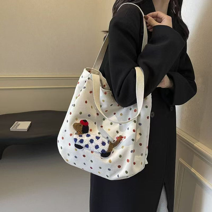 Wholesale New large capacity tote bag with printed cute little dog shoulder bag, casual crossbody bag, new style