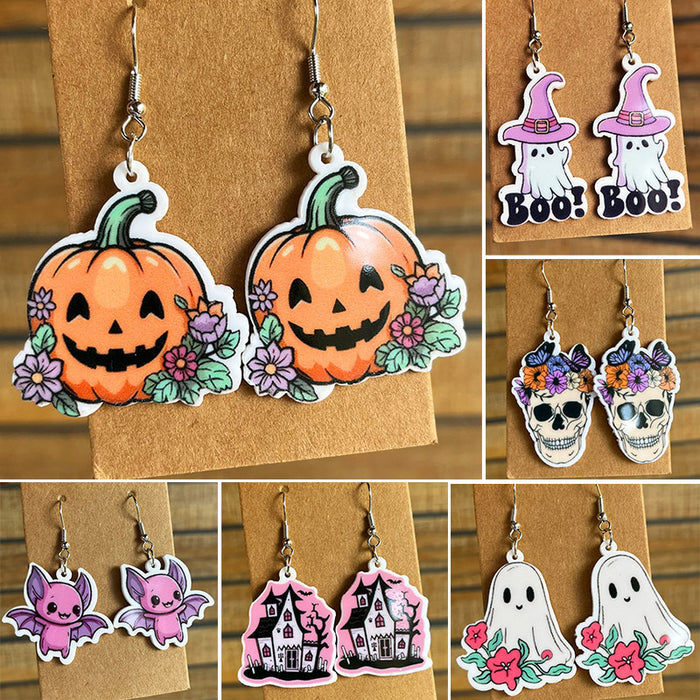 Wholesale 2pcs Acrylic Halloween Cute Pumpkin Ghost Little Bat Skull Earrings JDC-ES-HeYi112