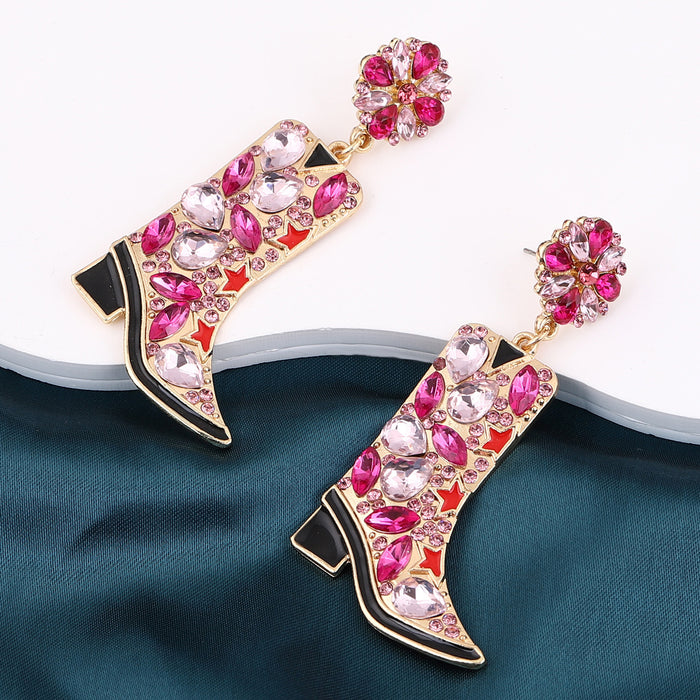 Wholesale earrings alloy boots with colored diamond flower earrings for women