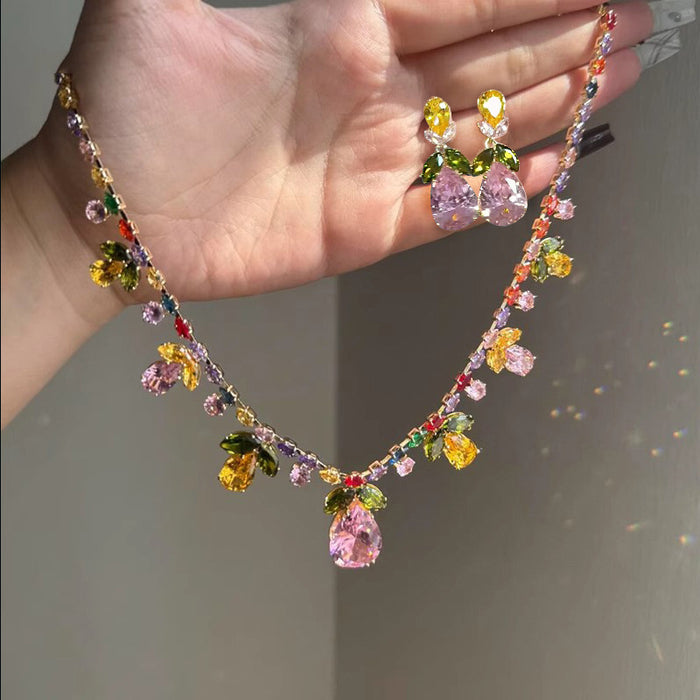 Wholesale Women's Flower Leaf Water Drop choker necklace Earrings suit