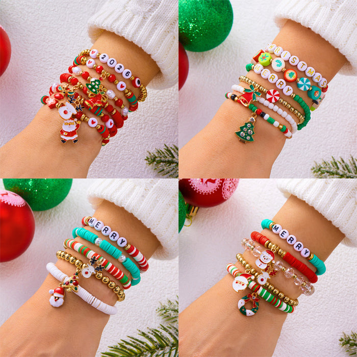 Wholesale Christmas atmosphere bracelet for women Christmas tree gift box letter soft clay elastic beaded stacking bracelet
