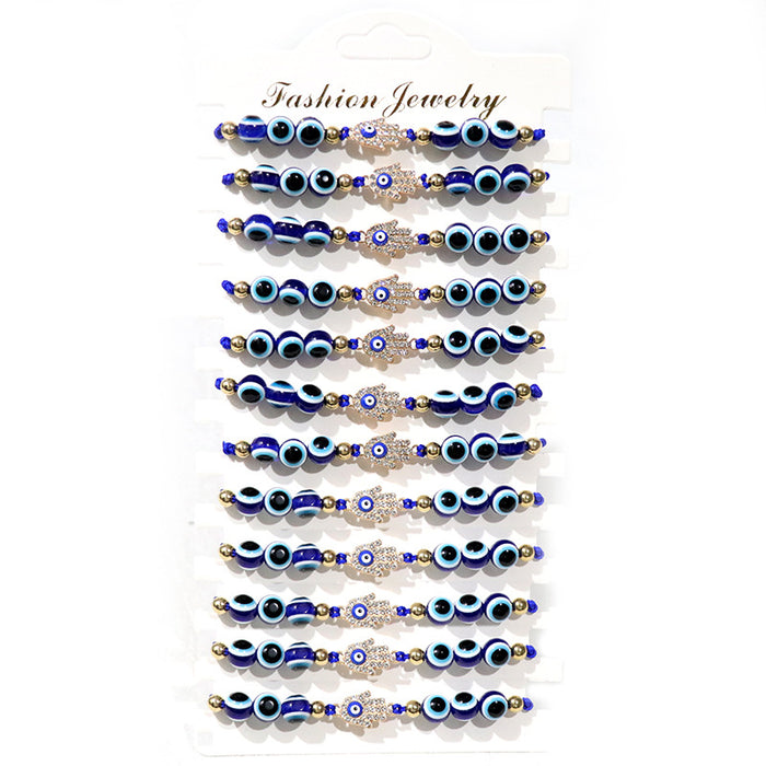 Wholesale 12pieces/pack Evil Eye Beaded Bracelet Braided Set JDC-BT-NHong024