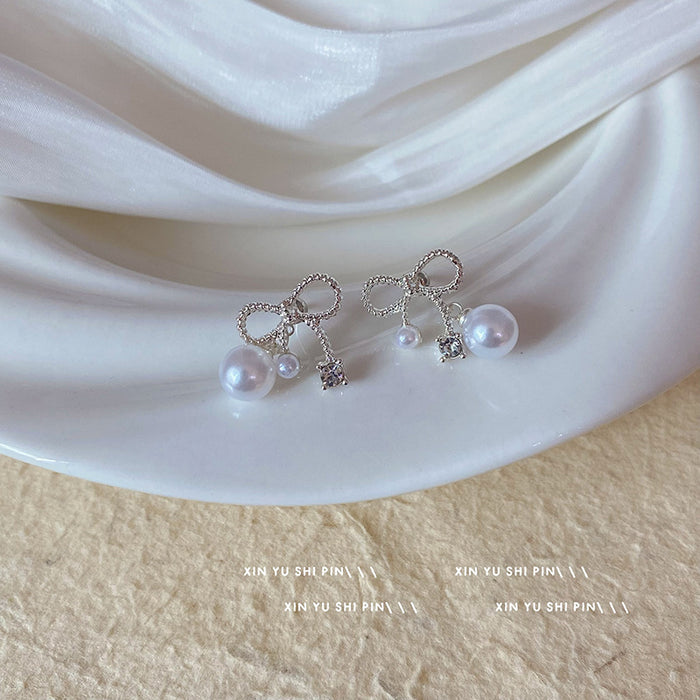 Wholesale Butterfly Knot Pearl Zircon Earrings, Light Luxury, High End, Small and Exquisite Earrings, New Two Wear Earrings