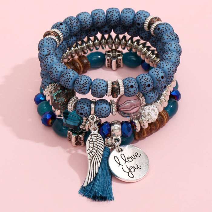 Wholesale Layered Turquoise Leaf Bracelet Set 4-Piece Fashion Jewelry Accessory MOQ≥2