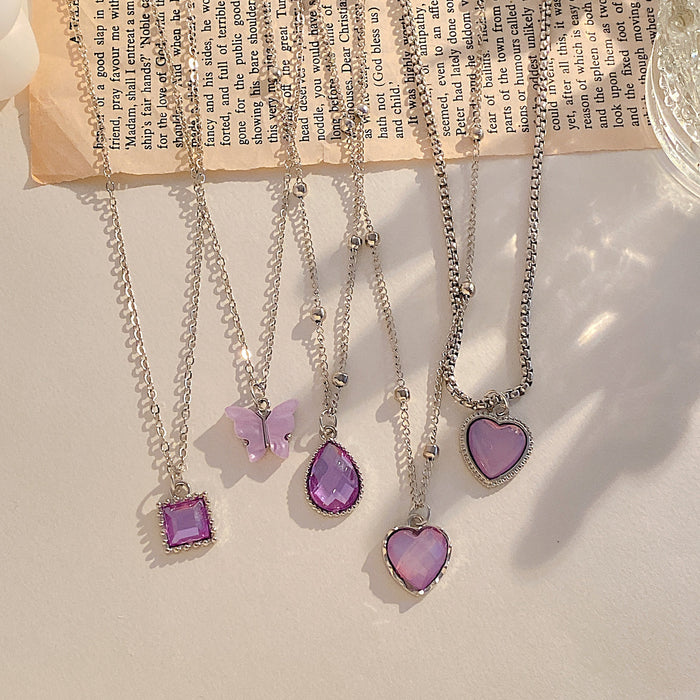 Wholesale Butterfly Heart with Diamond Accents and Drop Shape Pendant Necklace