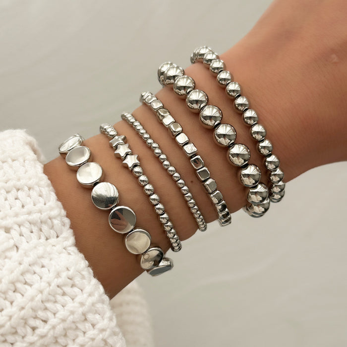 Wholesale New Jewelry Metal Style Geometric Handmade Bead Chain Versatile Alloy Stacked Bracelet