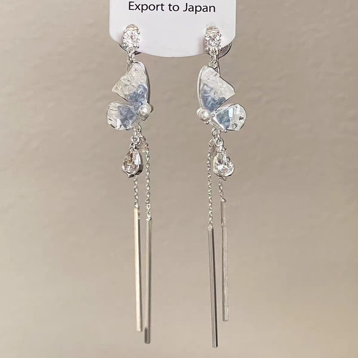 Wholesale Crystal tassel earrings, butterfly disc, pearl temperament earrings, personalized, fashionable, high-end earrings