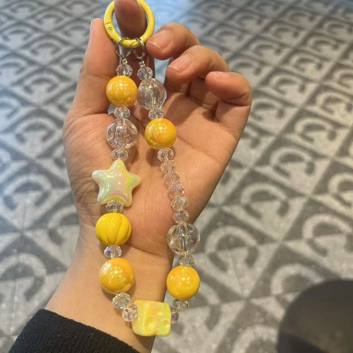 Wholesale Handmade bead phone chain, crystal plated hanging chain, bag hanging decoration, keychain