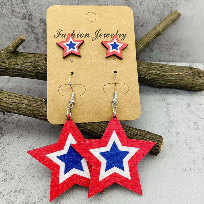Wholesale Independence Day Five-pointed Star Printed Wooden Earrings JDC-ES-PuCi032