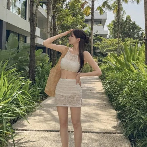 Wholesale Swimsuit women's hot spring swimsuit split bikini lace sexy hollow skirt swimsuit