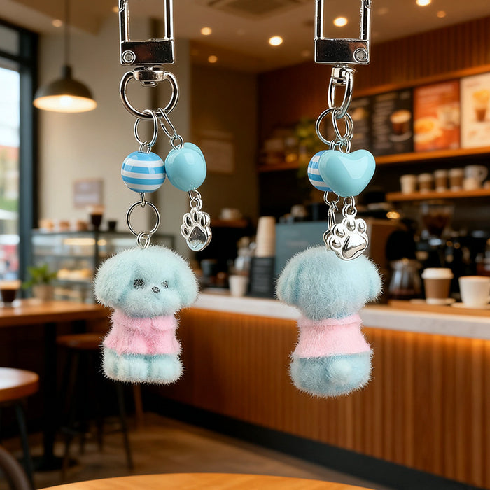 Wholesale Cartoon flocked keychain dog pendant  bag charm
