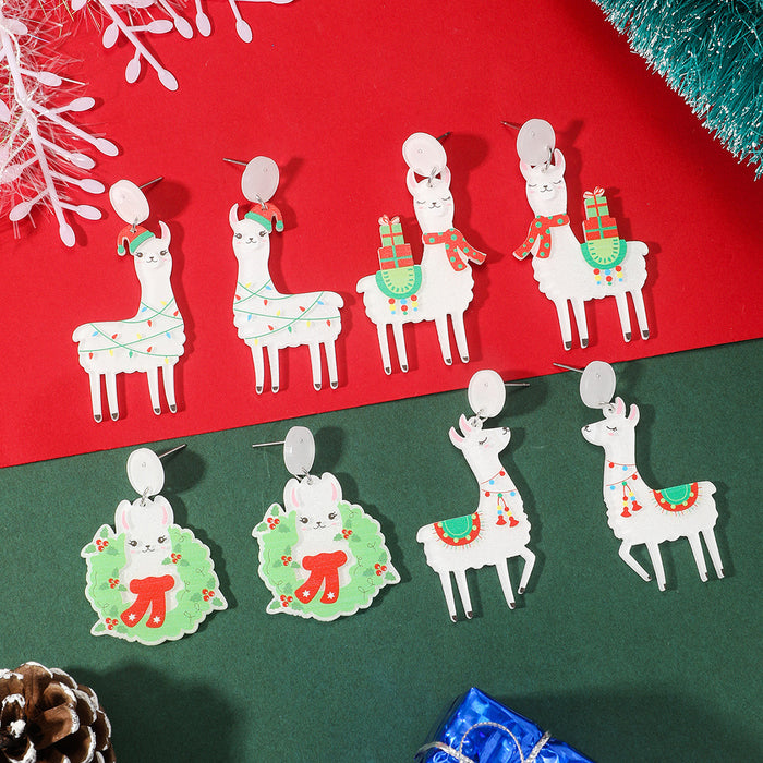 Wholesale European and American cChristmas earrings exaggerated alpaca hat earrings women' s cartoon animal earrings