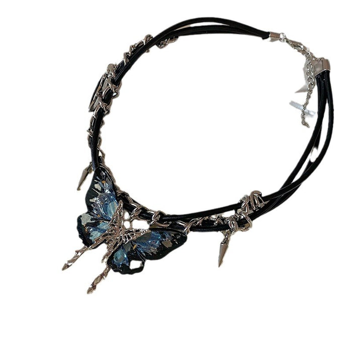 Wholesale Zircon rivet gradient butterfly necklace, new personalized design, collarbone chain