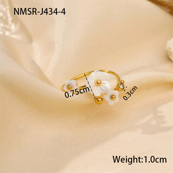 Wholesale Delicate floral pearl stainless steel open ring