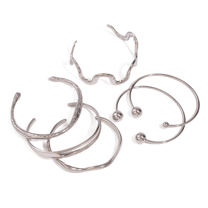 Wholesale Stainless Steel Irregular Texture Spherical Open Titanium Steel Bracelet