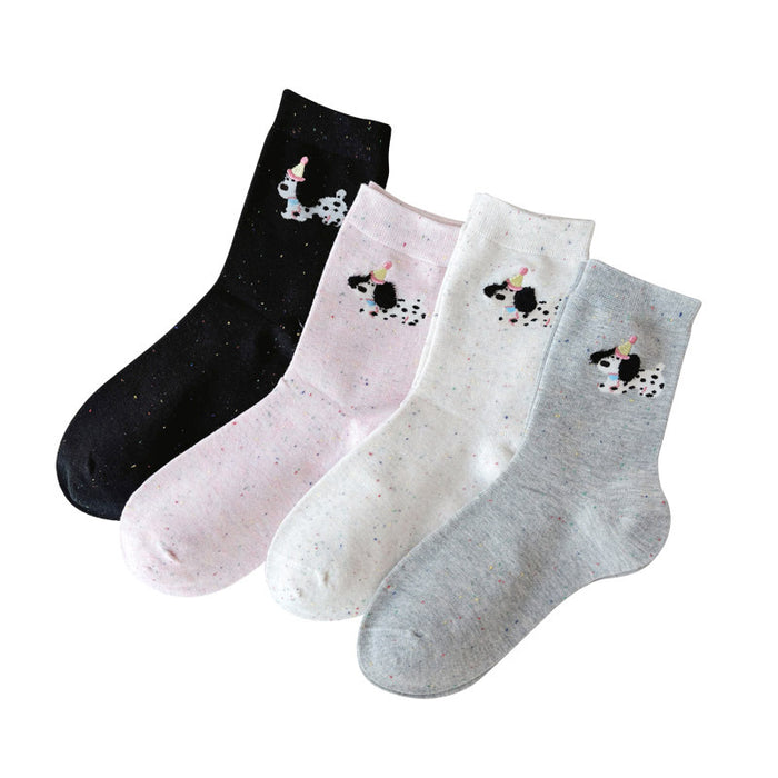 Wholesale Sock Children's Dotted Yarn Cute Cartoon Embroidery Middle Tube Pile Sock Cotton