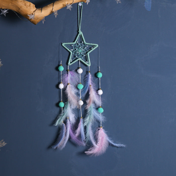 Wholesale Trendy Handmade Dreamcatcher Pendant with Feathers Iron Frame Bag Charm