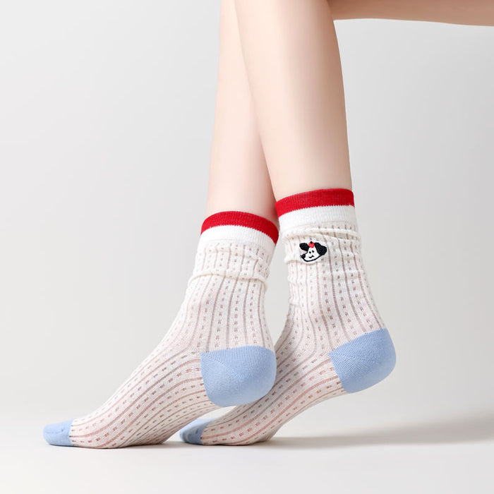 Wholesale New mesh breathable mid tube socks with cartoon embroidery