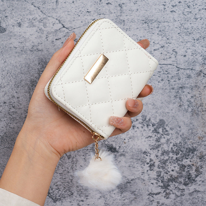 Wholesale Urban simple style coin purse card bag rhombus fur ball mini bag women' s bag