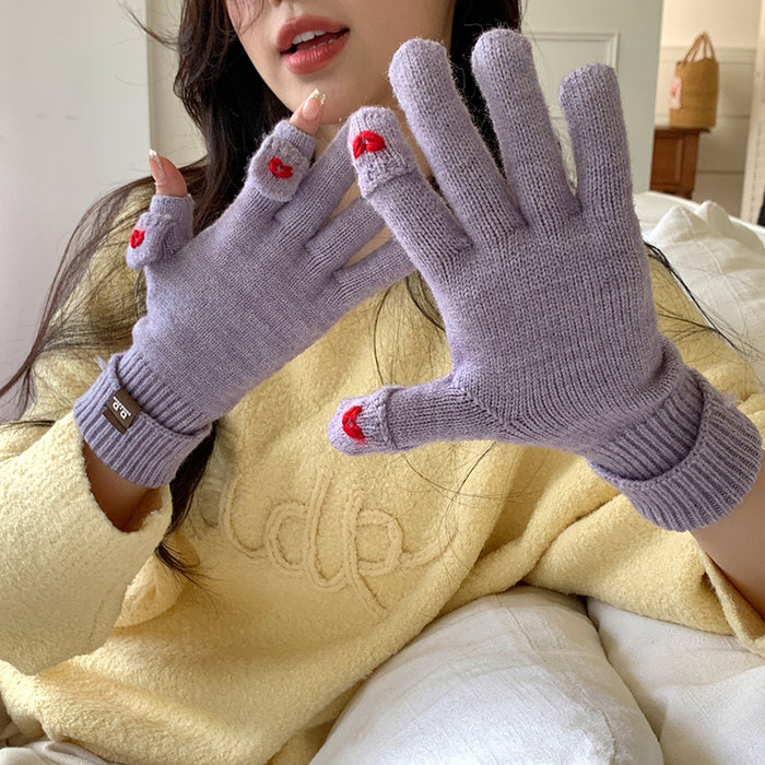 Wholesale Cute Knitted Open Finger Flip Cover Gloves