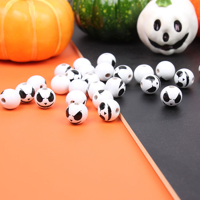 Wholesale 50PCS Halloween Colorful Witch Pumpkin Ghost Face Wooden Beads JDC-BDS-TianYue017