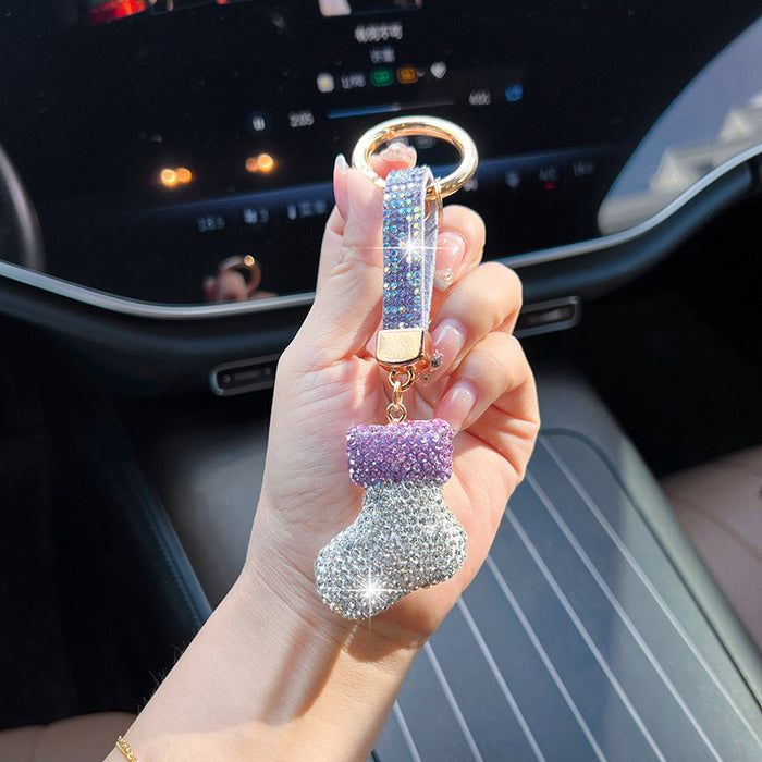 Wholesale Rhinestone Sock Keychain Car Key Ring Christmas Stocking Pendant
