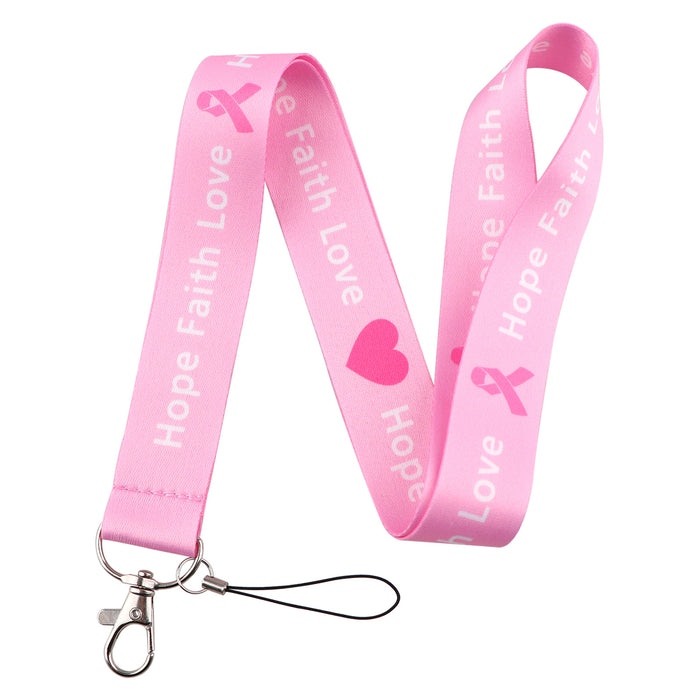 Wholesale Red Ribbon Women' s Health Symbol Mobile Phone Lanyard Key Accessories Polyester Double-Sided Hard Card Holder Keychain