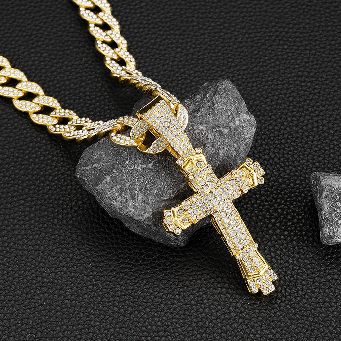 Wholesale Full Diamond Big Buckle Cross Alloy Men's Necklace JDC-NE-QingR009