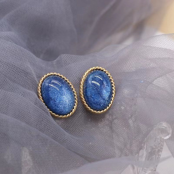 Wholesale vintage Palace style gentle elegant oval sapphire antique stud earrings