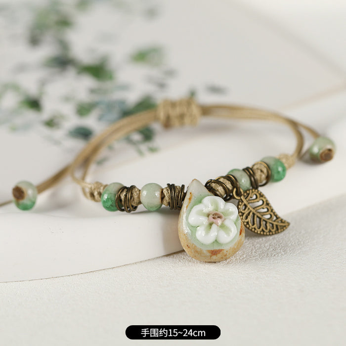 Wholesale Ceramic Flower Braided Bracelet JDC-BT-Luox002