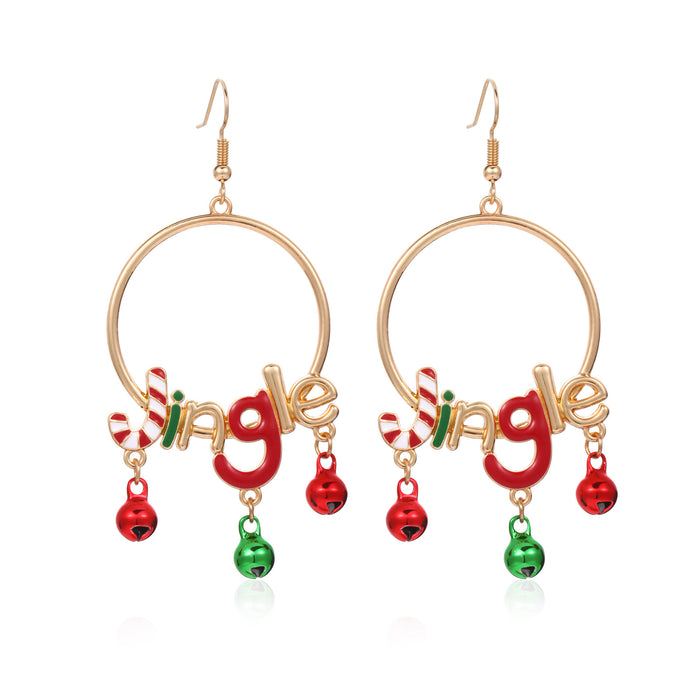 Wholesale 3pcs Christmas Series Christmas Tree Grass Ring Bell Gingerbread Man Zinc Alloy Earrings JDC-ES-BinL011