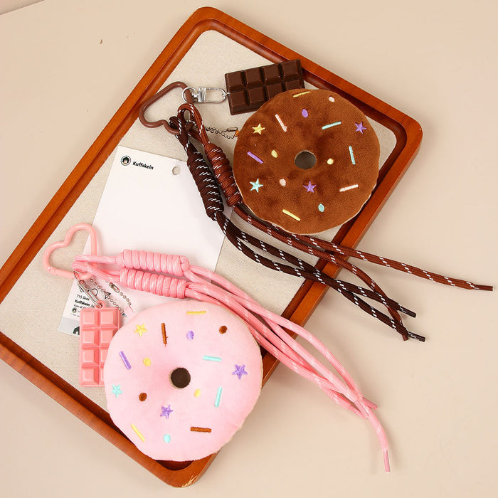 Wholesale Cute Donut Plush Keychain Pink Sweet Treat Design Bag Charm