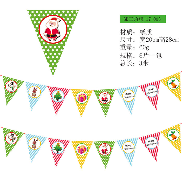 Wholesale Christmas Decorations Christmas Pull Flag Hanging Flag Holiday Banner Party Decoration Paper Cartoon Christmas Pull Flower String Flag